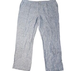 Lord & Taylor Woman Blue 100% Linen Straight Leg Pants Plus Size 16w